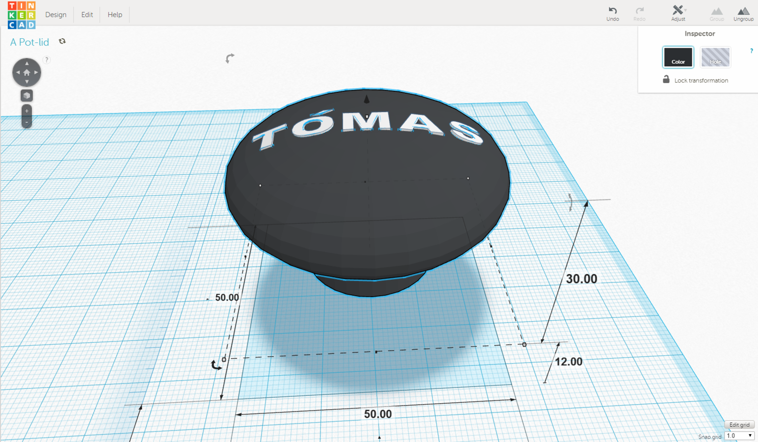 Inside of Tinkercad (3d program) I create the 3d objects, (there is a hole for the small object and for a screw)