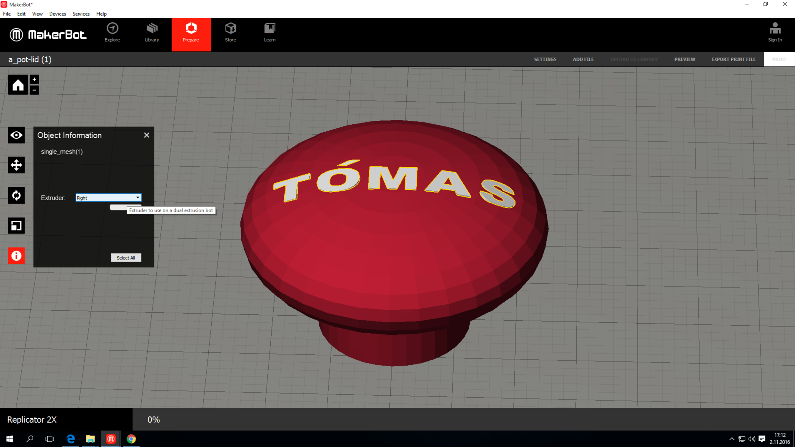 Then I align the smaller 3d object into the bigger one so it fits perfectly and setting that to right extrusion for the white filament